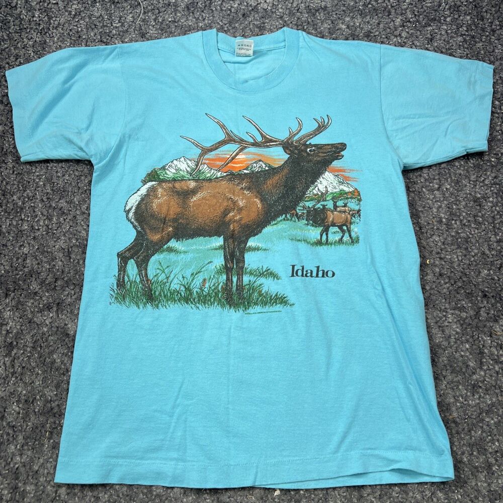 Vintage 1987 Idaho Graphic T-shirt - Big Elk Graphic - Men's L GUC